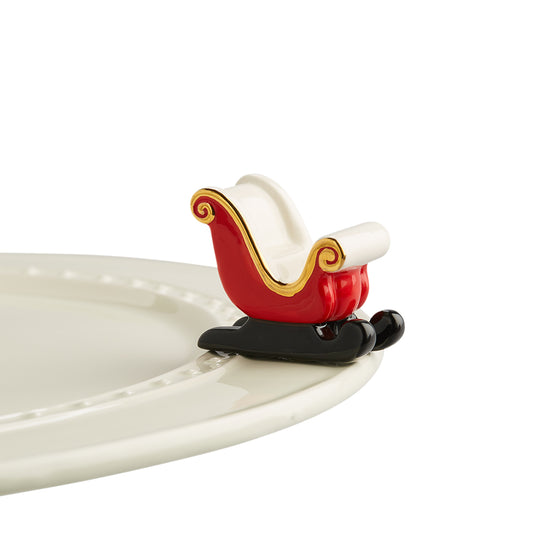 Nora fleming mini mini figure ceramic minis gift present santa claus sleigh "sleigh bells ring" christmas christmastime festive holidays winter snow 